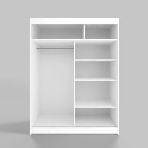 Easy Sofas and Wardrobes - Sliding Doors Wardrobe Camino III 150 cm - Mirror - Bedroom Furniture with Clothes Rail - Storage - w/o LED - Color: White