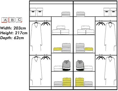 Modern Bedroom Double Mirror Door Sliding Wardrobe BATUMI 4 Colors - 1 Led Light (Oak Sonoma, 203cm)