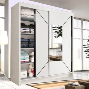 SLIDING WARDROBE 4U Cologne Free Standing Sliding mirror Door Wardrobe (120cm, White)