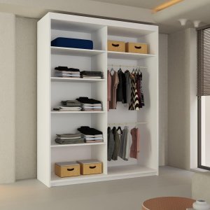 Winnipeg Double Door Sliding Mirror Wardrobe with Adjustable Shelves and Hanging Rails (White, 150cm)