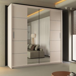 Winnipeg Double Door Sliding Mirror Wardrobe with Adjustable Shelves and Hanging Rails (White, 150cm)