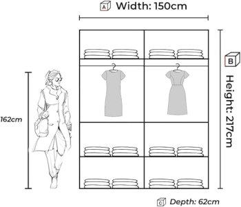 FURNITUREWAVE Vista Double Sliding Door Mirror cupboard, 2 Door cabinet with Hanging Rails & Adjustable Shelves, Space Saving Wardrobe for Bedroom (Grey...