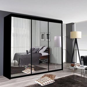 2&3 Door Sliding Mirror Door Wardrobe In 4 Color and 6 Size (Black, 250CM)