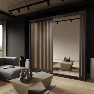 Burg Modern Free Standing Stylish Sliding Mirror Door Wardrobe (Black, 150cm)