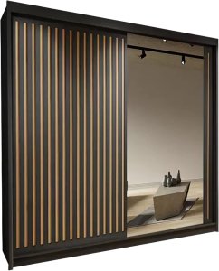 Burg Modern Free Standing Stylish Sliding Mirror Door Wardrobe (Black, 150cm)