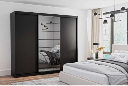 Brand New Modern 3 Slidnig Door Mirror Wardrobe OXON Colli 250cm in Black Matt