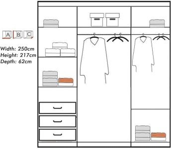 FURNITUREWAVE Elif Sliding Double/Triple Doors Modern Bedroom Green Wardrobe Decent Storage Cupboard with Adjustable Shelves and Hanging Rails (Green, 250cm)