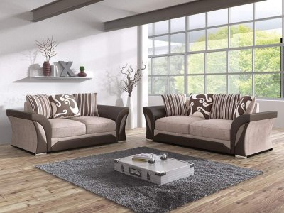 Amazing Sofas 3+2 SHANNON FARROW LARGE SOFA CHENILLE FABRIC GREY BLACK/BROWN BEIGE (BEIGE BROWN)