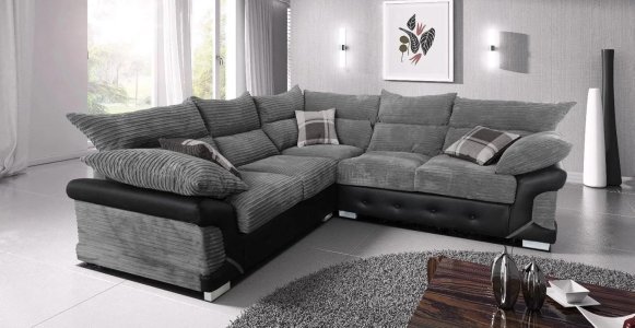 RestNest LOGAN 5 Seater Sofa - Maximize seating with our 5 Seater Corner Sofa - Skillfully crafted with a sturdy wooden frame for enduring support (Grey-Black)