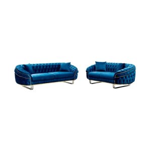 Oxley Glamorous Deep Buttoned Design 3 Seater and 2 Seater Sofa Set - Blue