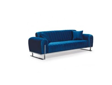 Herron Silver Metal Frame Plush Velvet 3 Seater and 2 Seater Sofa Set - Blue