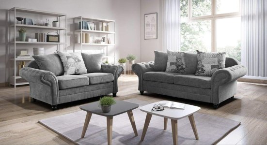 Nicole Grey Chenille Fabric 3+3 Seater Sofa Set