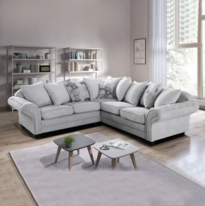 Chesterfield Corner Sofa 5 seater or 4 seater Couche Fabric Light Grey Dark Grey