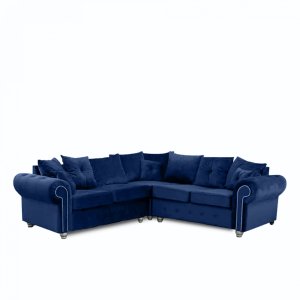 Palm Interiors - Corner Sofa - Maryline - Soft Plush Velvet Fabric- Scatterback Corner Sofa (Blue)