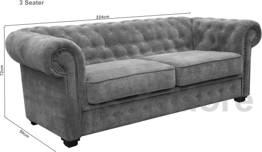 Chesterfield Style Corner Sofa Set 3+2 Seater Armchair Grey Fabric (3 Seater)
