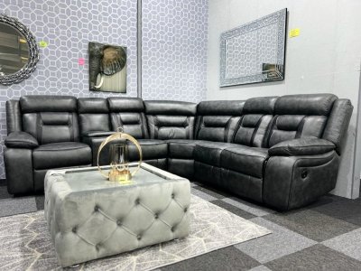 Electric Recliner Corner Sofa In Elephant Grey - Corner Sofa - Leather Sofa - Leather Corner -