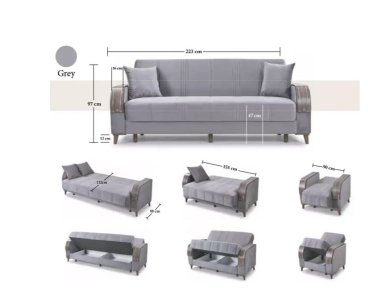 Turkish 3 Seater Ottoman Storage Sofa Bed Modern Luxury Bedroom with Cushions