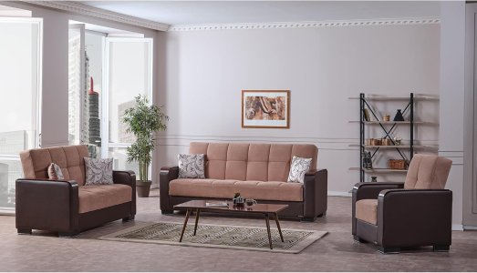 Ottomanson Convertible Furniture with Storage Legacy X Collection, Sofabed, Beige/Brown-PU