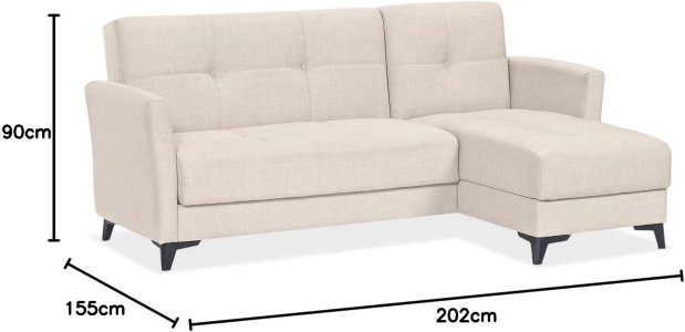 EVERGREENWEB – Sofa with Chaise Longue Storage Box, Corner Sofa Bed in Fabric, Scandinavian Design, with Free Pillows, 3 Seater Sofa Bed | Nicole Chaise Longue (Beige)