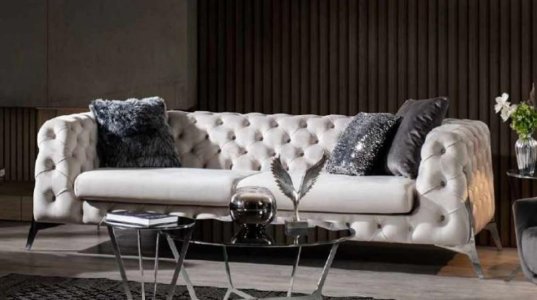 Casa Padrino Luxury Chesterfield Sofa White/Silver 240 x 100 x H. 72 cm - Living Room Sofa - Chesterfield Living Room Furniture